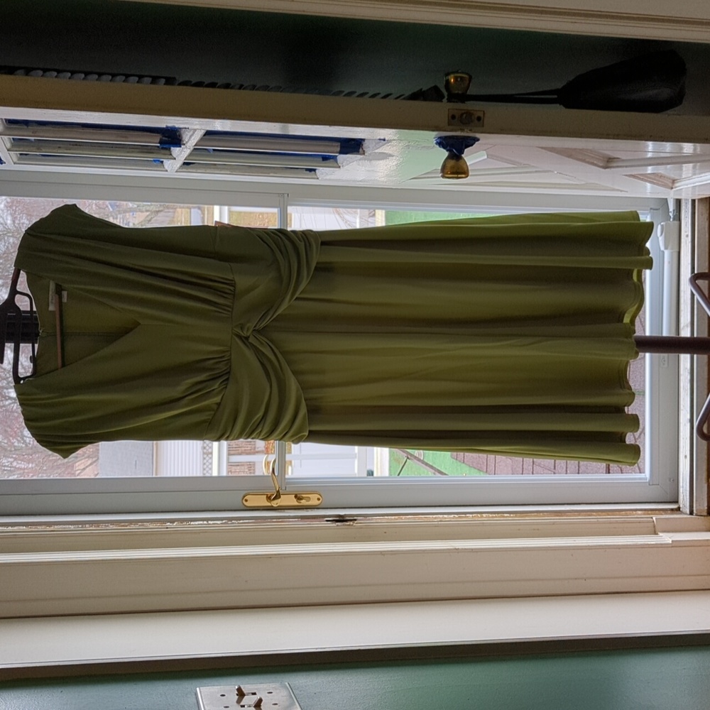 Dress Barn Olive Green Midi Dress with Twist Front